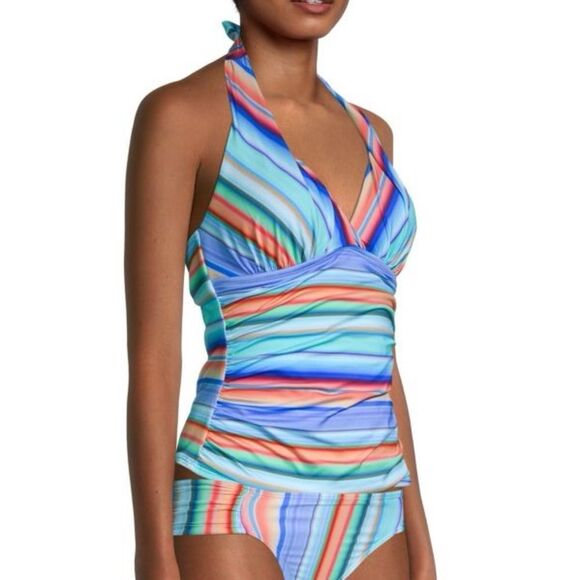 NWT LA BLANCA Plus Women's Sunset Striped Halter Tankini Top Size 22W - Picture 1 of 9